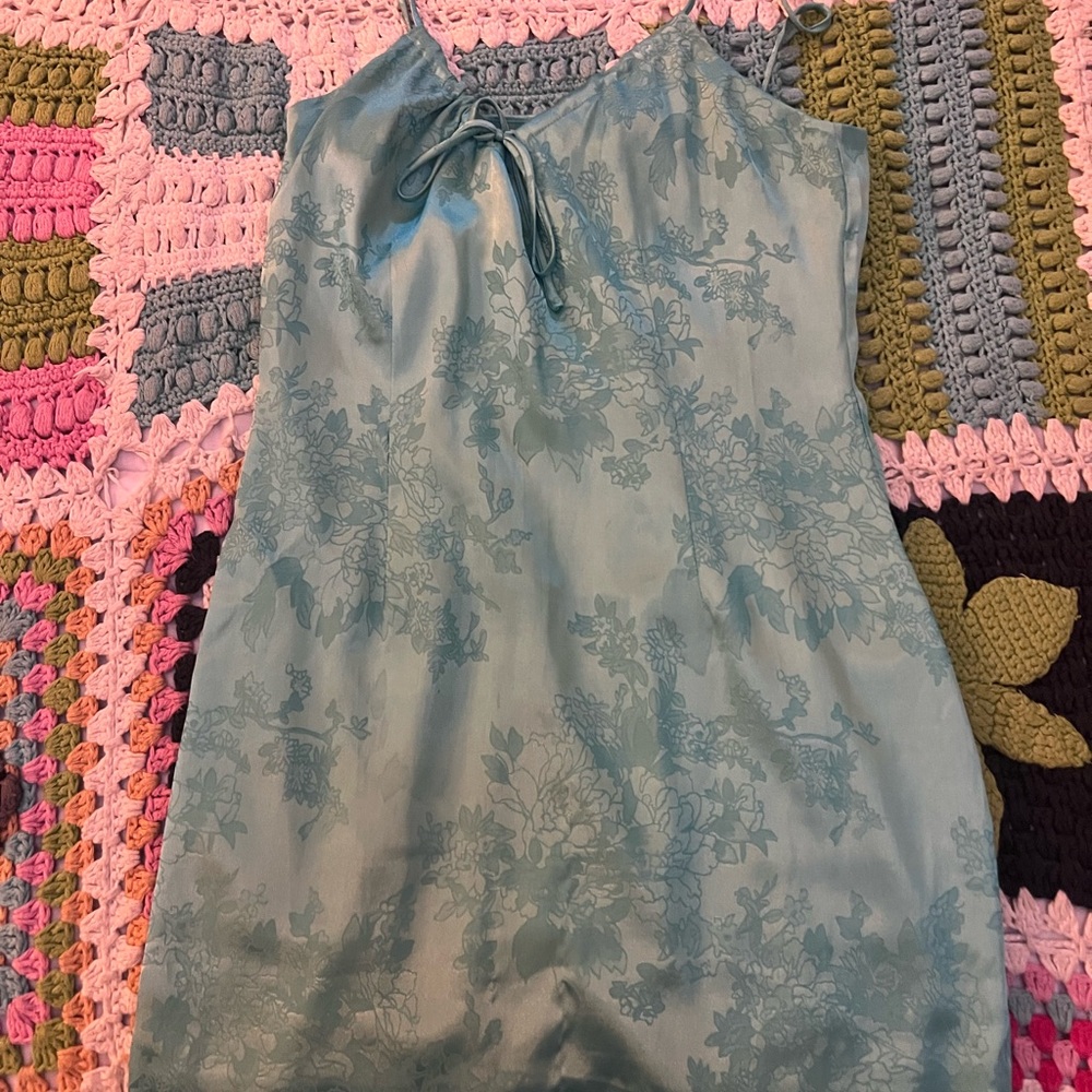 Superdown Teal Satin Floral Dress - Picture 2 of 5